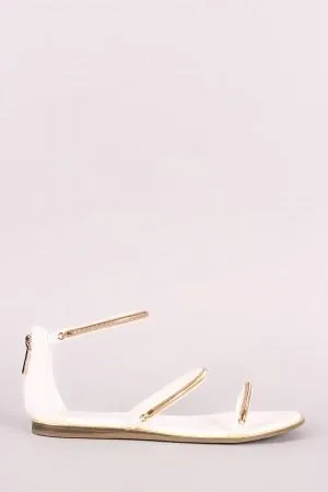 Bamboo Metallic Accent Triple Straps Flat Sandal
