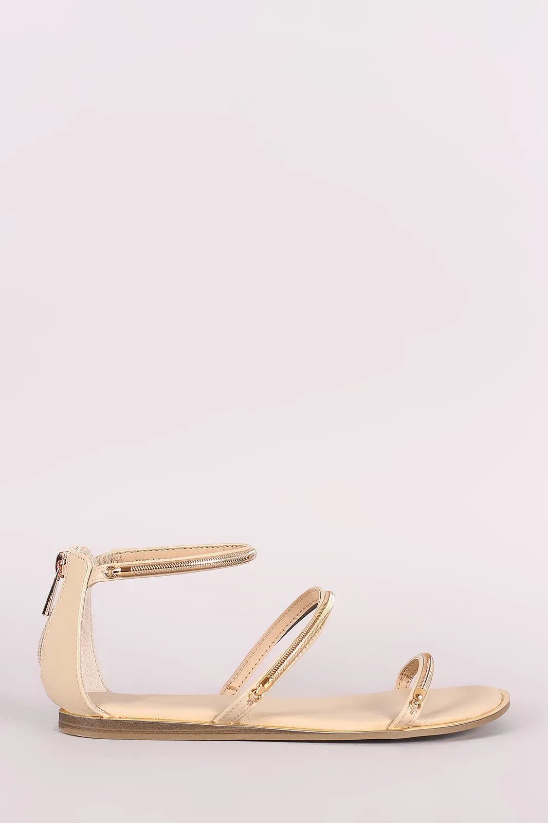 Bamboo Metallic Accent Triple Straps Flat Sandal