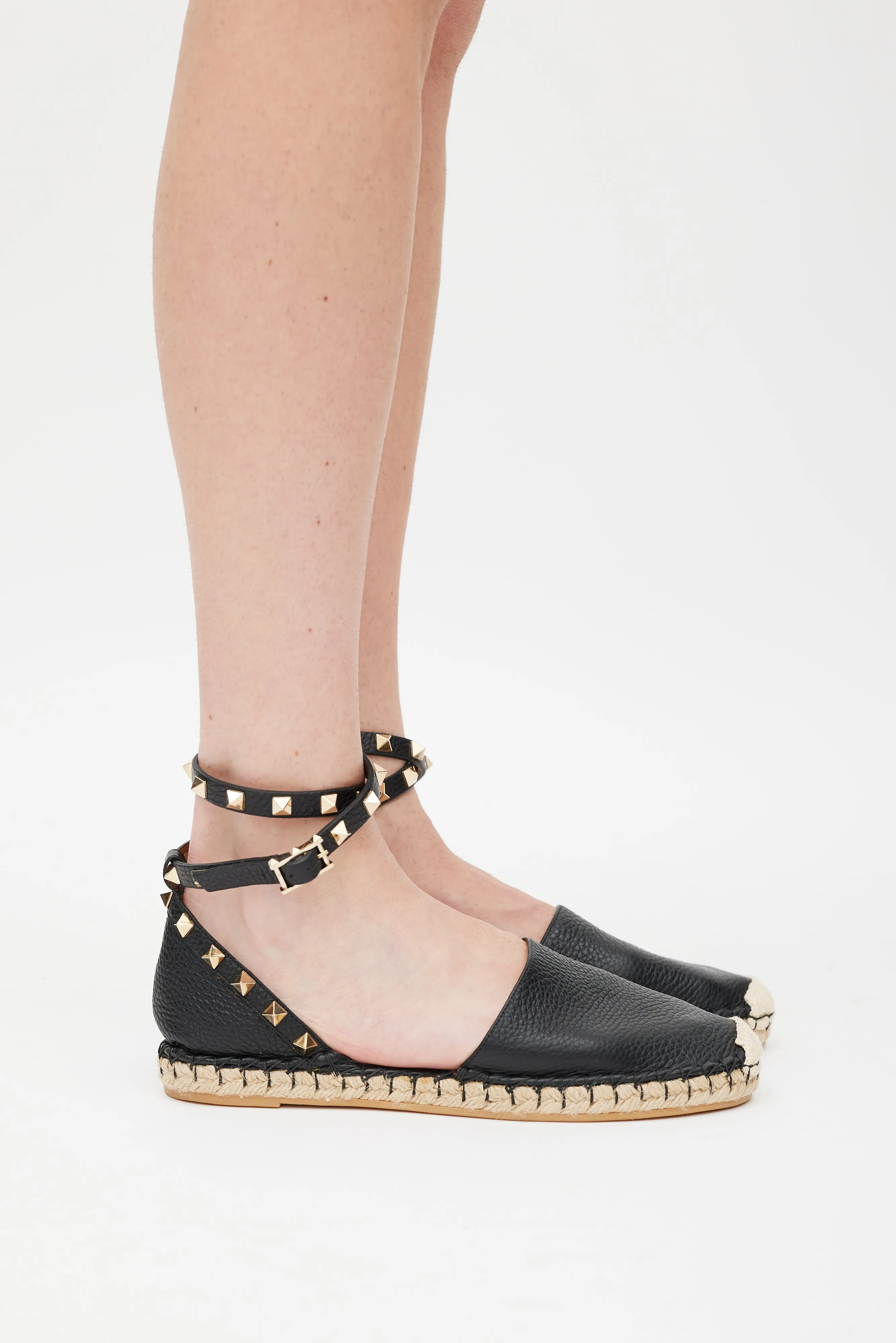 Black & Beige Rockstud Espadrille Sandal