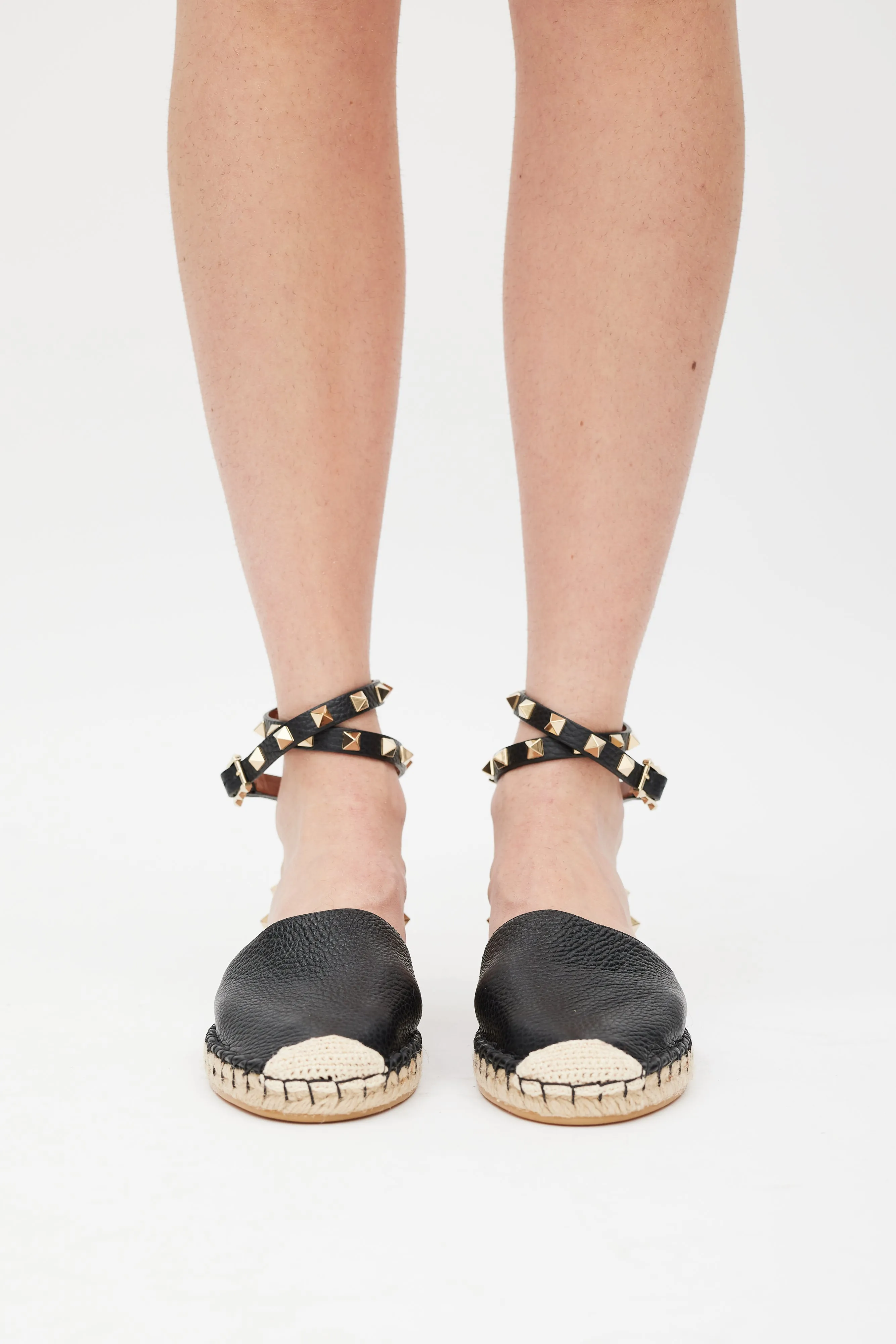 Black & Beige Rockstud Espadrille Sandal