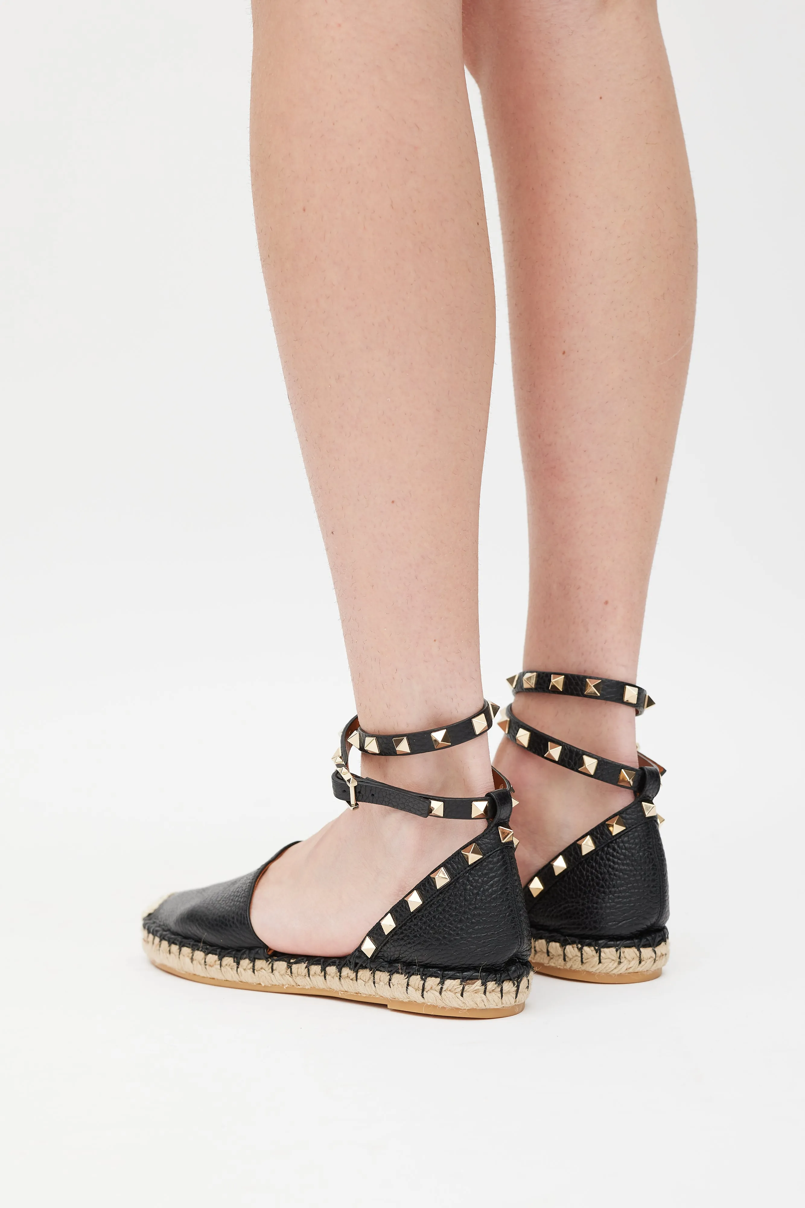 Black & Beige Rockstud Espadrille Sandal