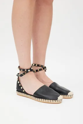 Black & Beige Rockstud Espadrille Sandal