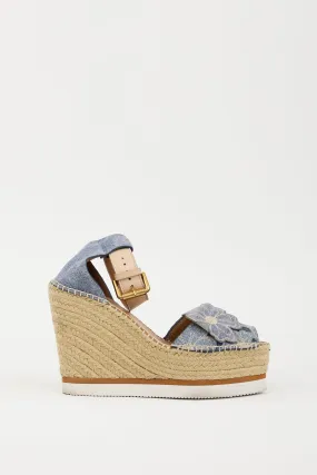 Blue Denim Floral Espadrille Wedge