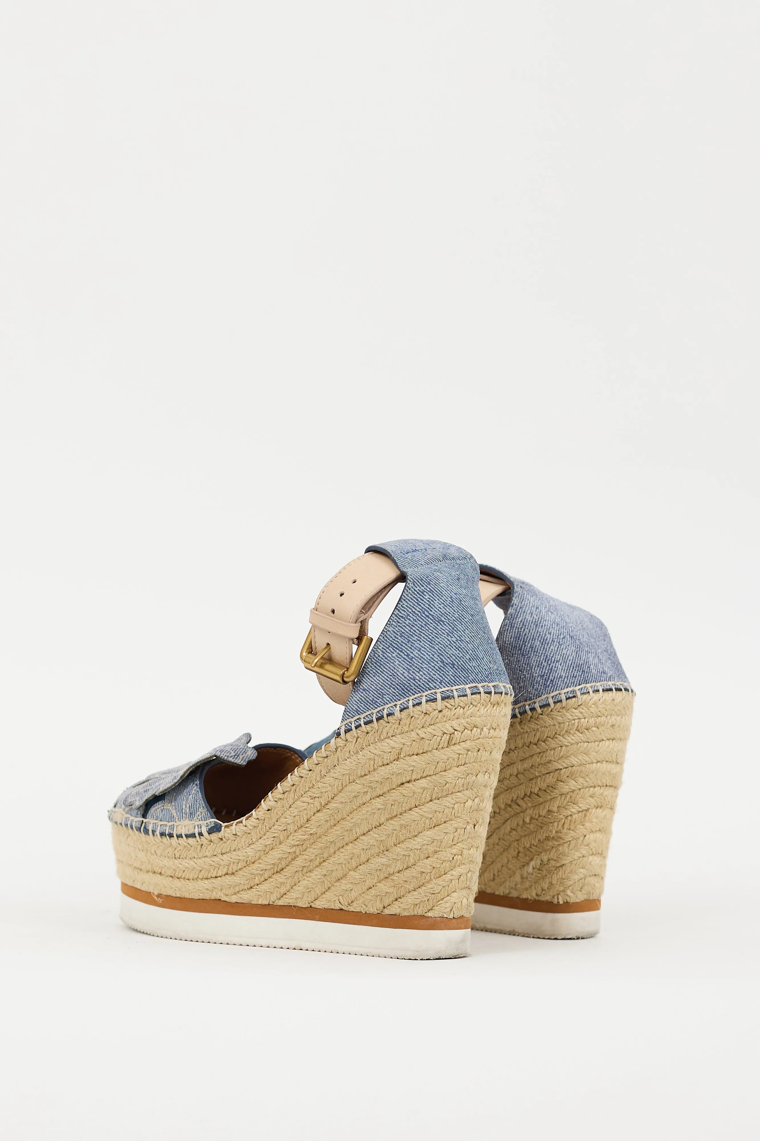 Blue Denim Floral Espadrille Wedge