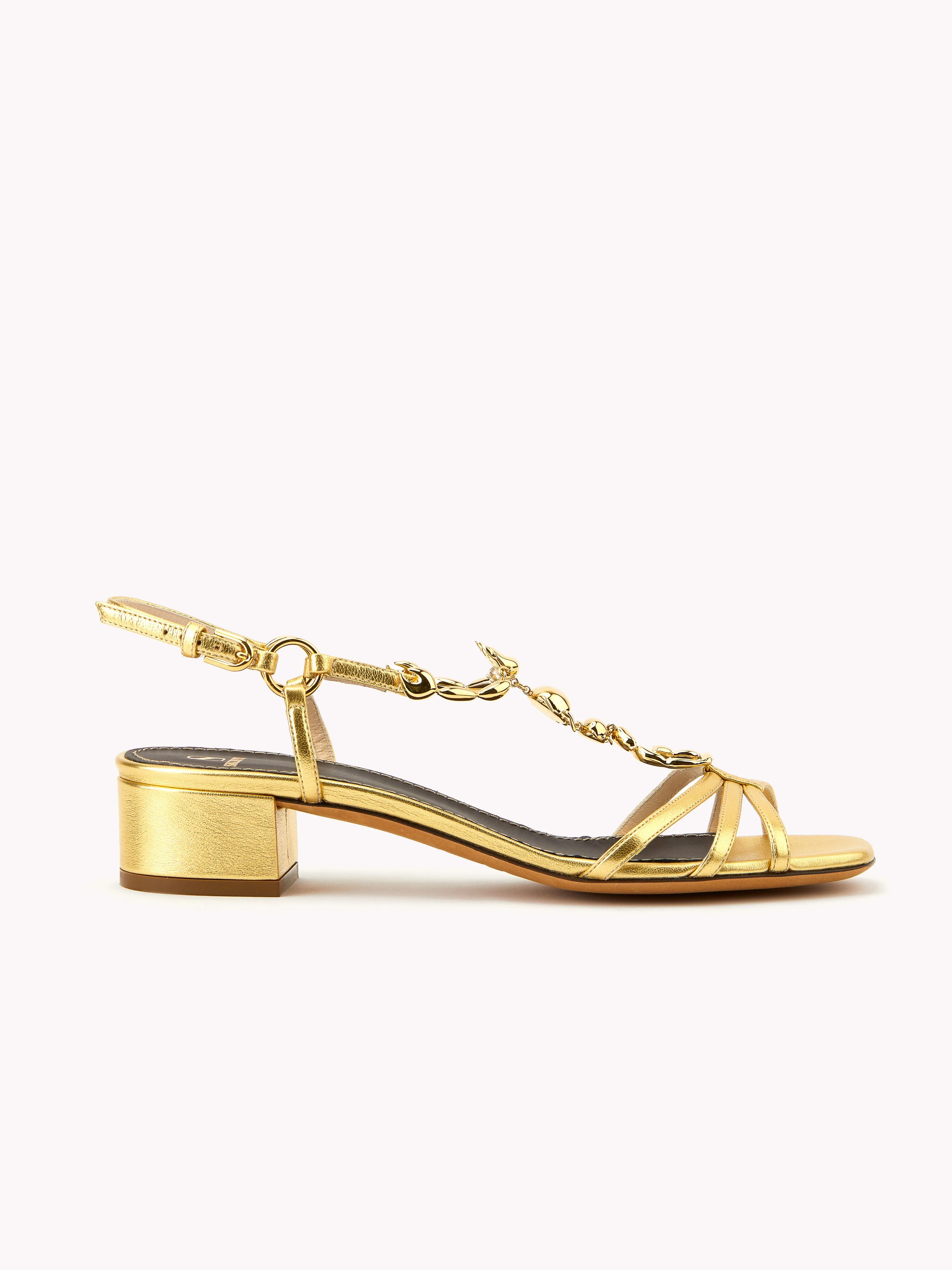 Charlotte Low-heel Metallic Gold Leather Scorpion Sandals