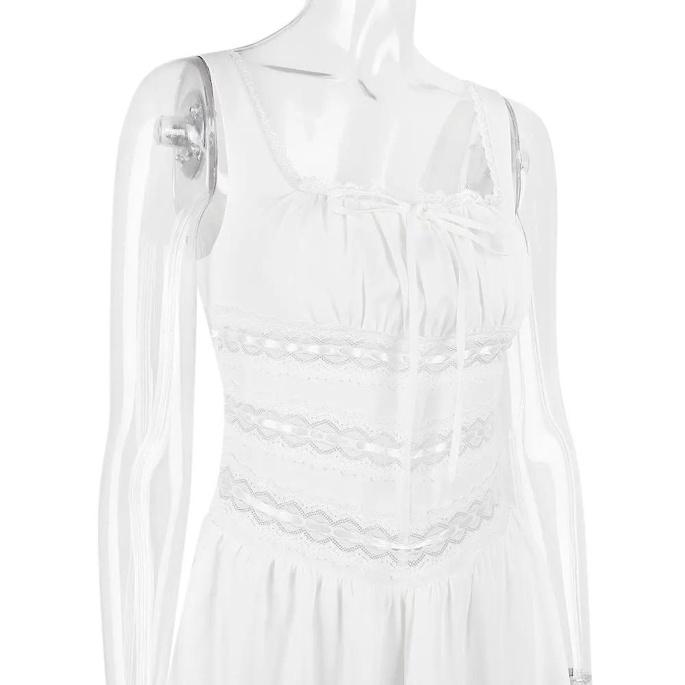 Isla Lace-Trim Mini Dress in White