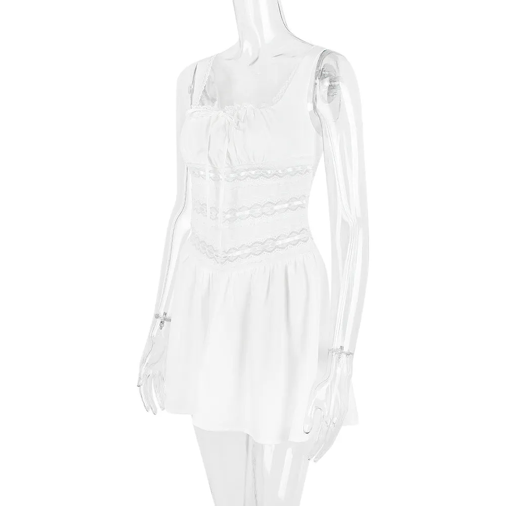 Isla Lace-Trim Mini Dress in White