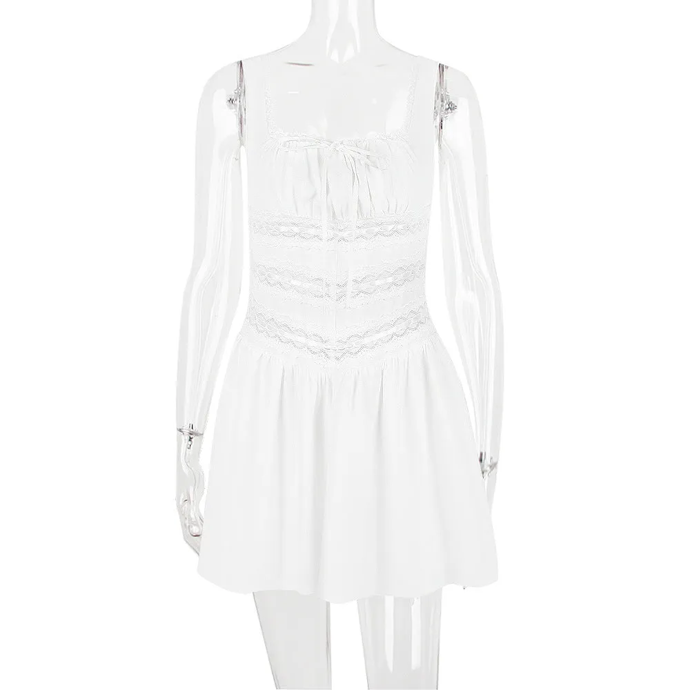 Isla Lace-Trim Mini Dress in White