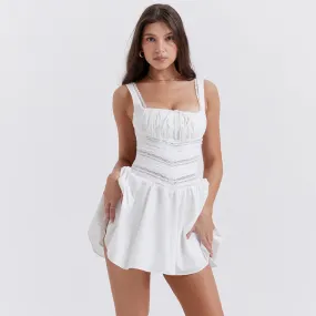 Isla Lace-Trim Mini Dress in White