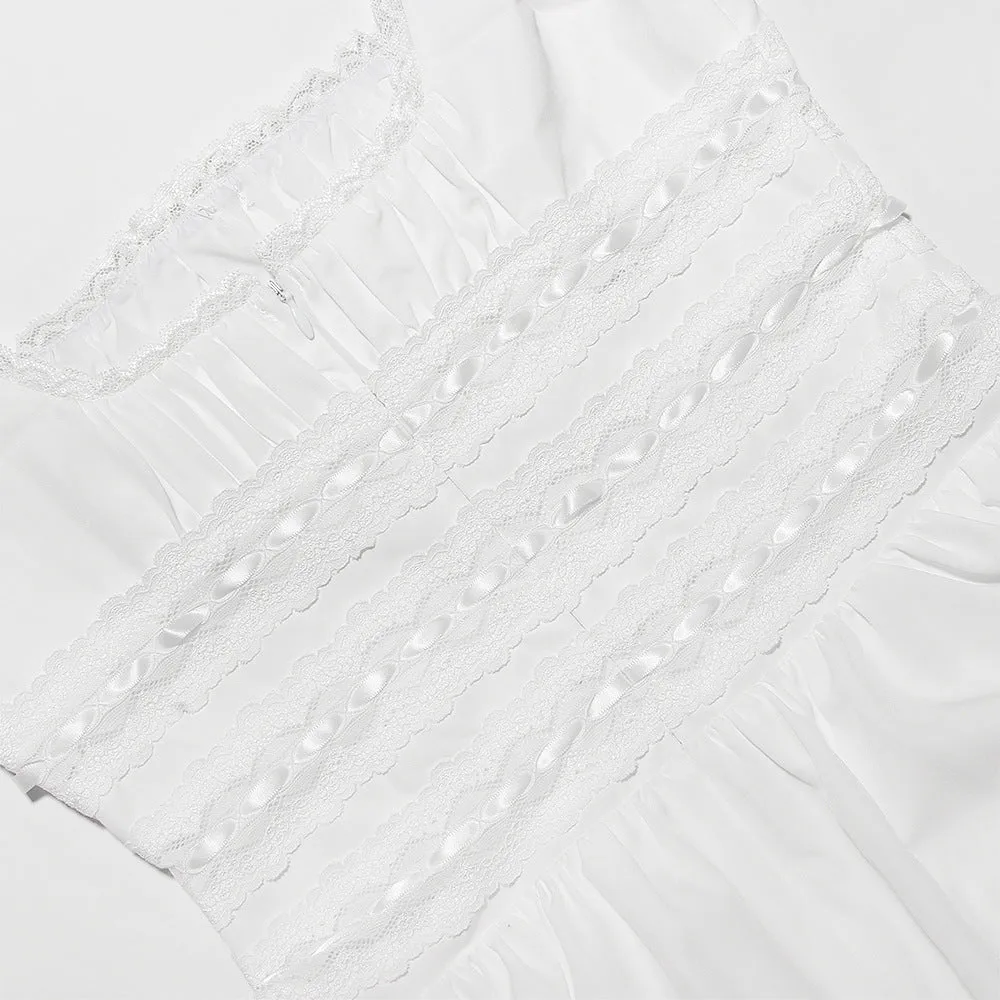 Isla Lace-Trim Mini Dress in White