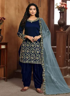 Navy Blue Embroidered Patiala Punjabi Suit