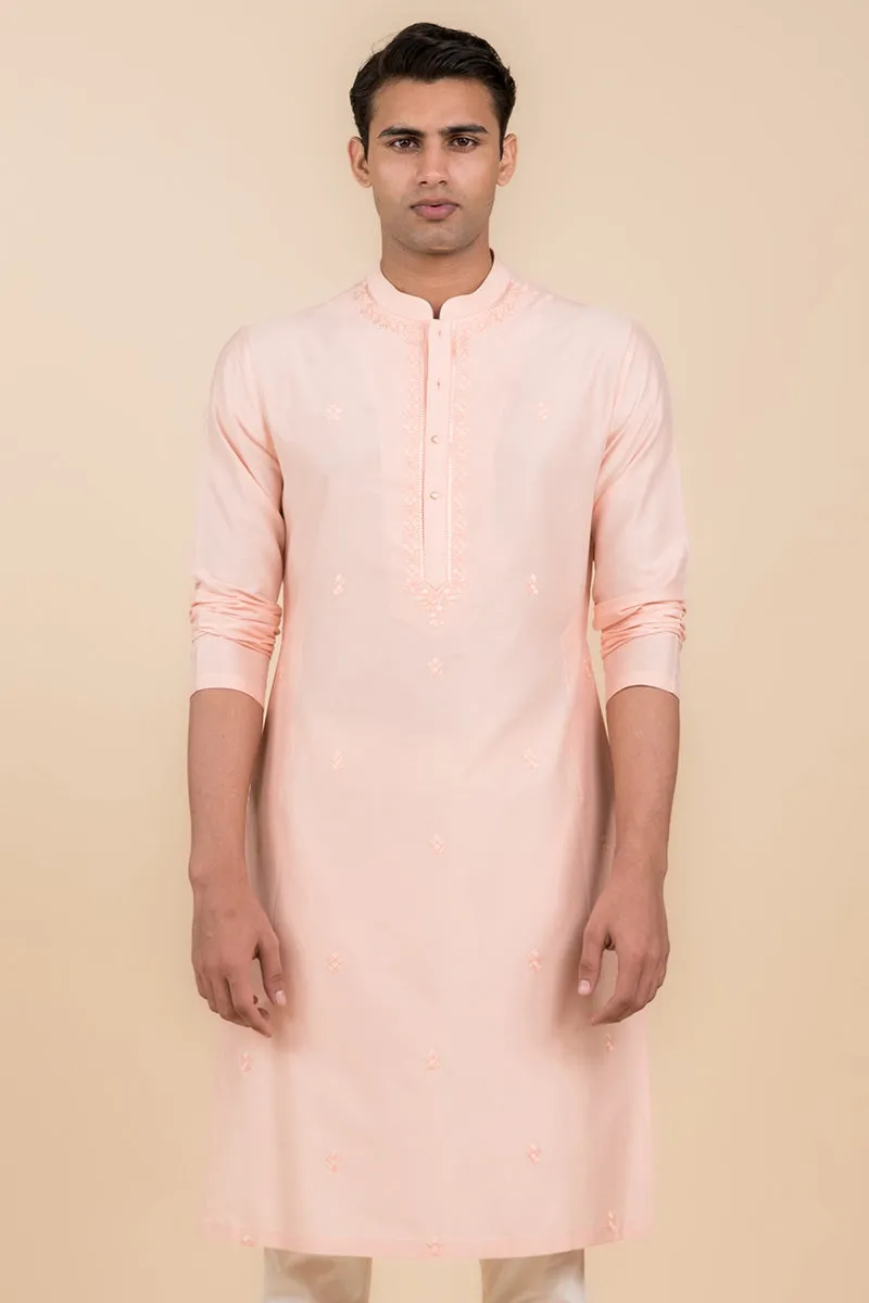 Peach All Over Resham Embroidered Kurta Set