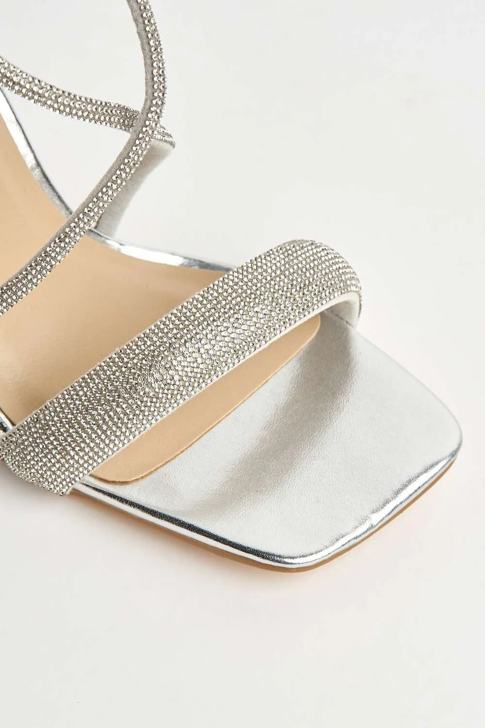 Riana Diamante Embellished Heeled Sandals in Silver
